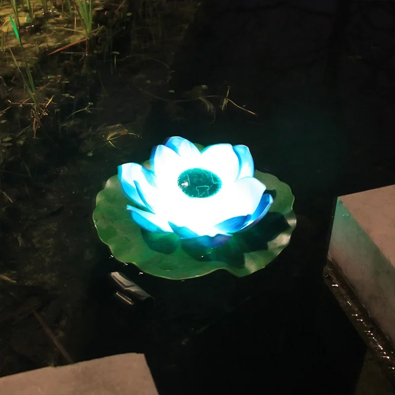 Imagem -04 - Solar Powered Led Flower Light Forma de Lótus Artificial Fonte Flutuante Lagoa Jardim Lâmpada de Piscina Led Night Light Quintal Decor Lights