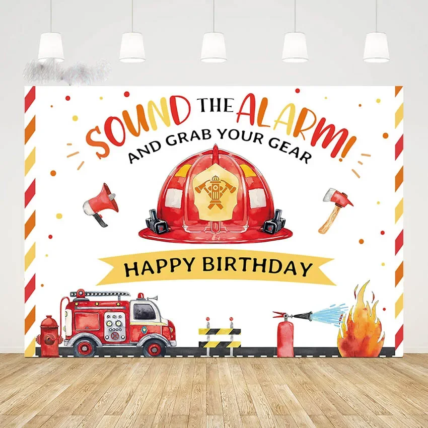 7x5ft Sound Alarm Fireman Firefighter Happy Birthday Custom Washable Wrinkle Free Photo Background Backdrop Polyester Polycotton