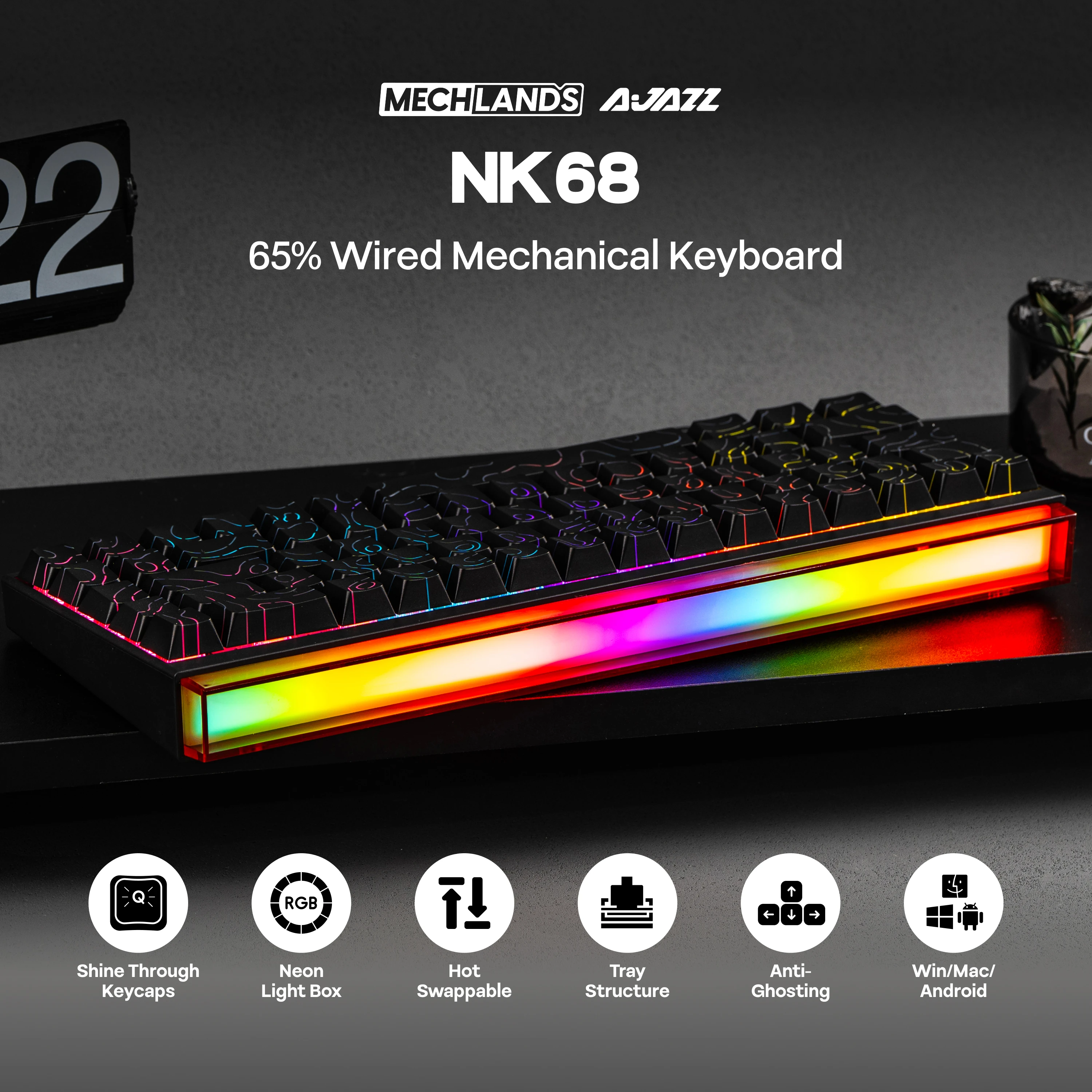 Ajazz nk68 65% teclado mecânic - Keyboard Gaming Mac avaliação e preço