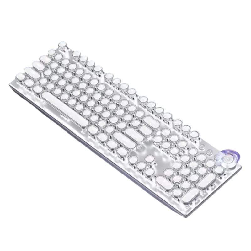 

Retro Punk Game Real Mechanical Keyboard Adjustable White Light Gaming Round Keycaps USB Wired 104 Keys for PC Gamers Computer