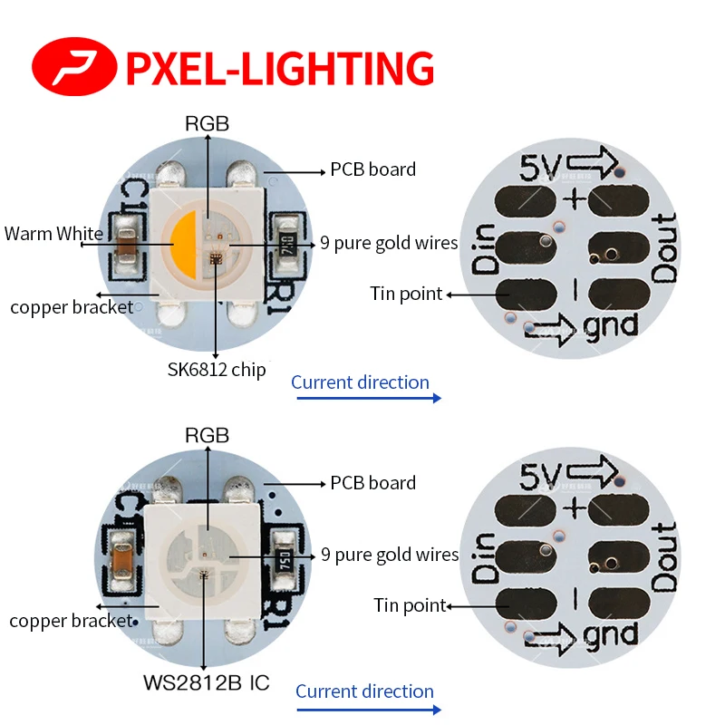 50pcs-1000pcs WS2812B WS2812 SK6812 LED Chip 5050 SMD RGB RGBW DC5V with Black/White PCB Board Heat Sink 9.6mm Diameter