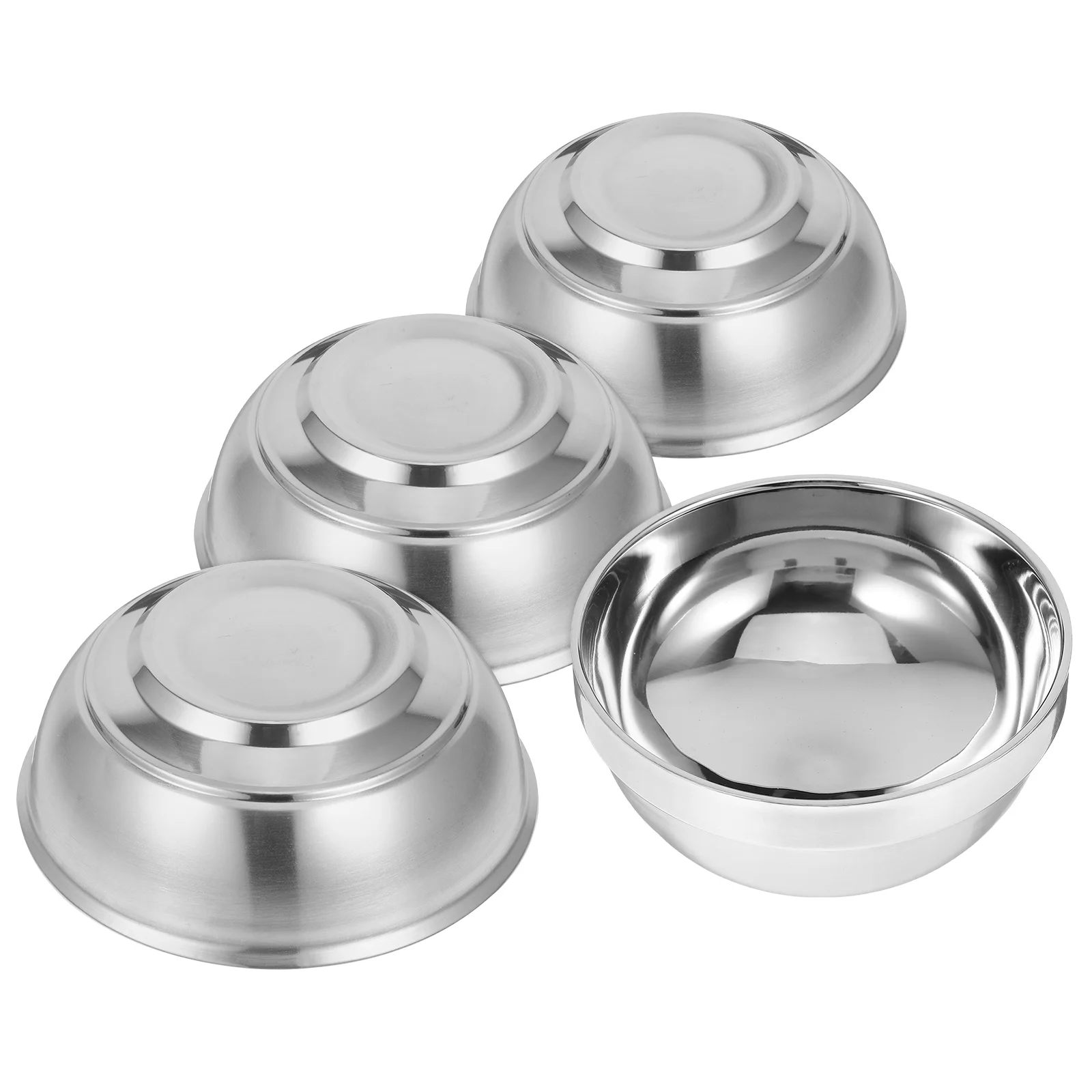 

4 Pcs Stainless Steel Bowls Anti-scalding Soup Family Dinnerware Rice Metal Insulated Double Wall Kitchen Bar