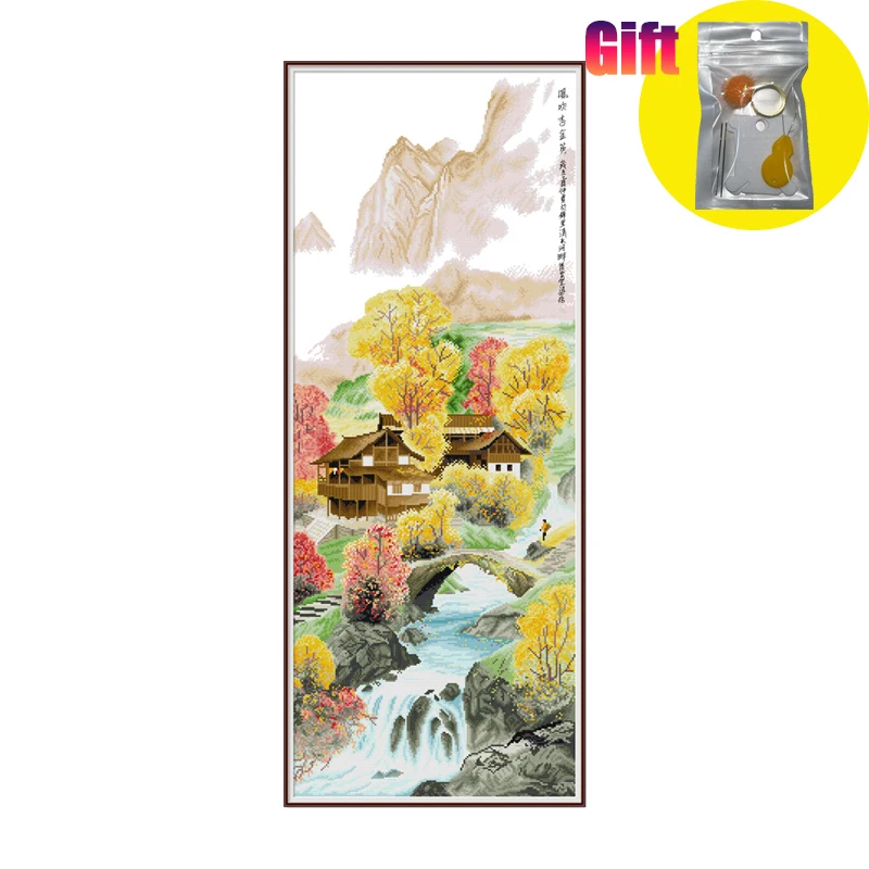 Spring Cross Stitch embroidery kit Autumn scenery in Jiangnan kit de bordado punto cruz Ecological Cotton 11CT Printed Canvas