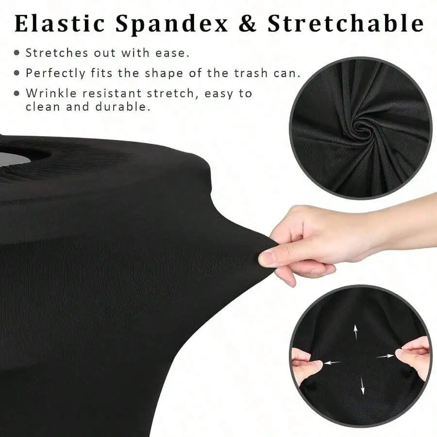 

44 Gallon Stretch Spandex Trash Can Cover 4 Pack Black Round Garbage Can Cover For Outdoor Wedding Party