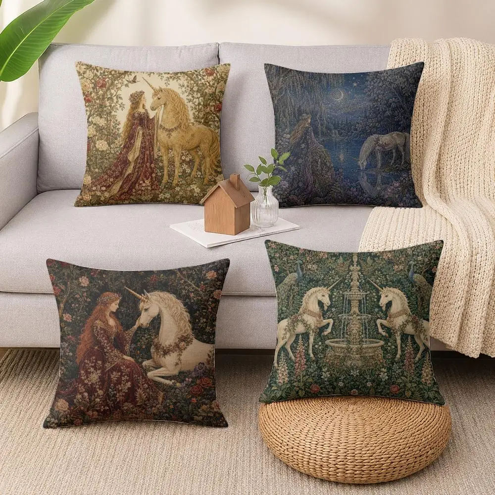 Unicorn Forest Romance Cushion Cover Luxury Soft Plush Short Fur Cushion Case Warm Cozy Sofa Bed Decorative Home