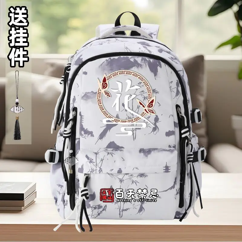 sac-a-dos-scolaire-pour-adolescents-et-etudiants-style-peinture-a-l'encre-chinoise-tian-guan-ci-fu-tgcf-motif-de-benediction-des-officiers-celestes-noir-rose-bleu