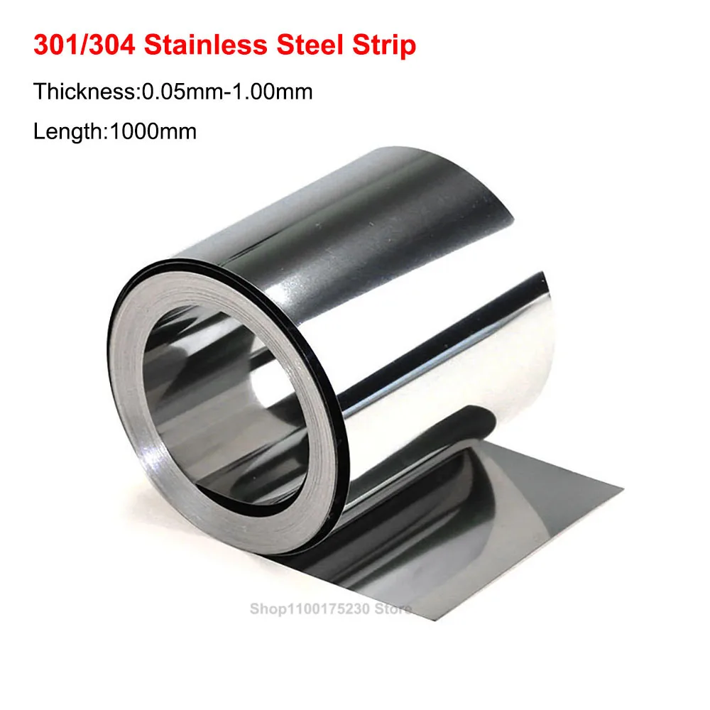 1PCS 301/304 Stainless Steel Strip Coil Thickness 0.05mm-1.00mm Thin Steel Sheet Plate Resistance Corrosion Customized Size