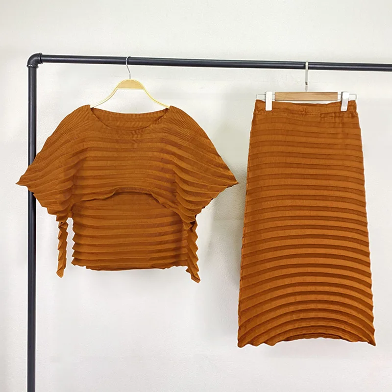 miyake Pleated casual women's tops 2022 spring new all-match Korean style fashion vintage niche skirt for women