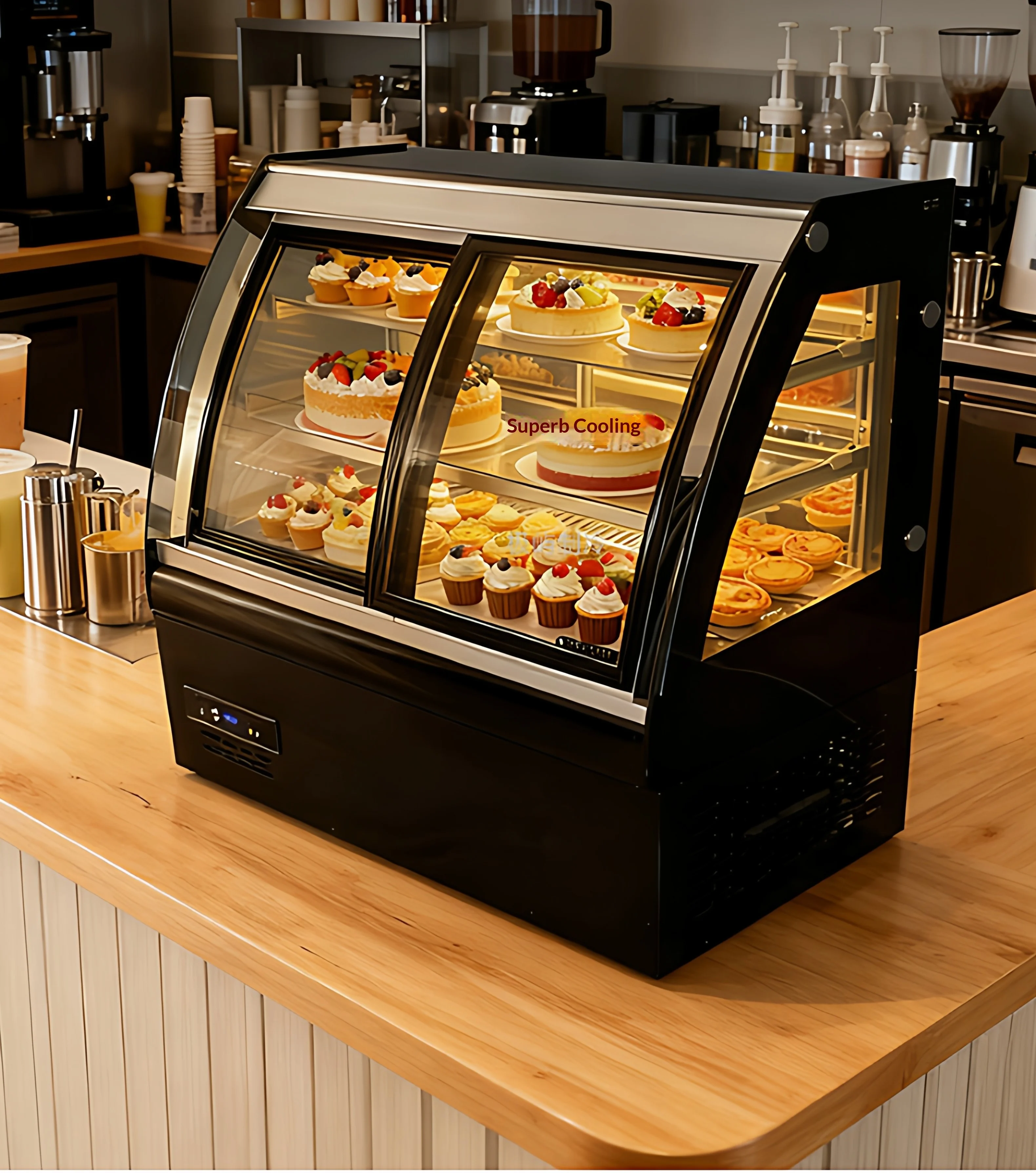 For Right-Angle Merchandiser Refrigerator Display Cooler Stainless Steel Digital Control Adjustable Shelves for Dessert Bakery