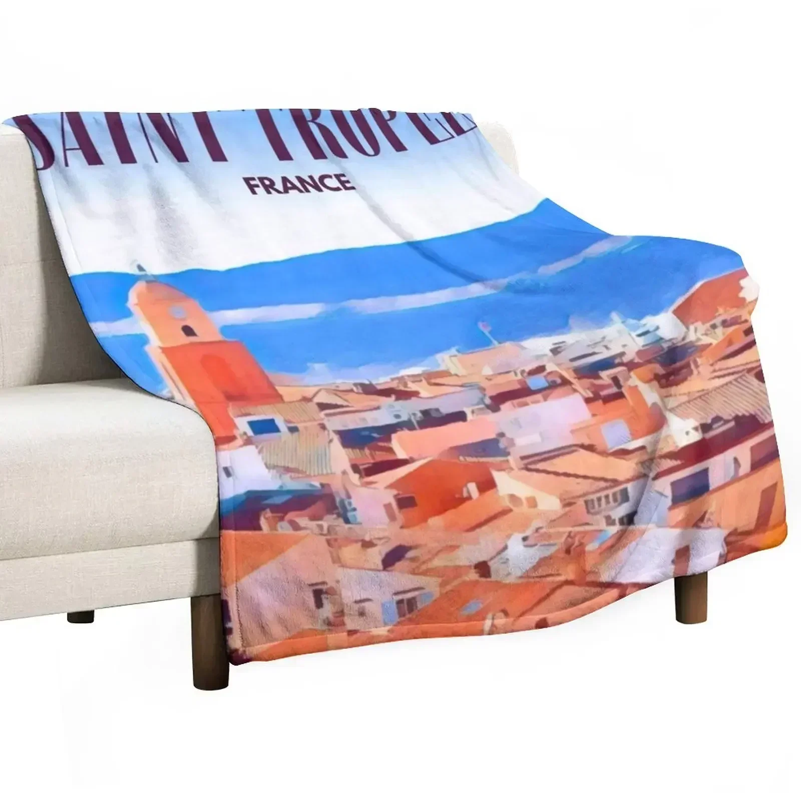 Saint Tropez Streets Throw Blanket Sleeping Bag Flannel Fabric Sofas Blankets