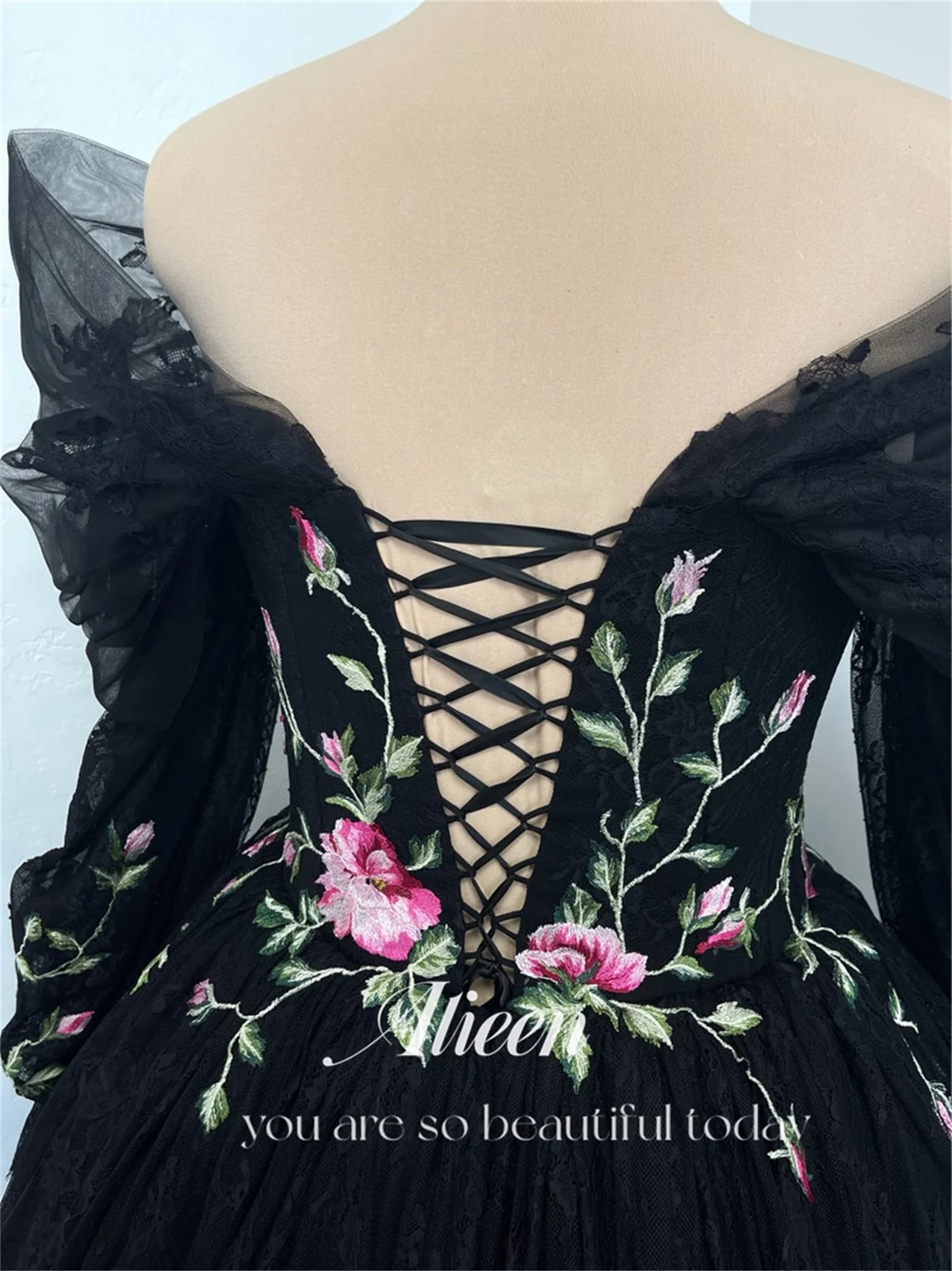 Aileen Flowers Wedding Dress Customized Black Elegant Plus Size Party Dresses for Special Occasions Evening Woman Gala Prom 2024