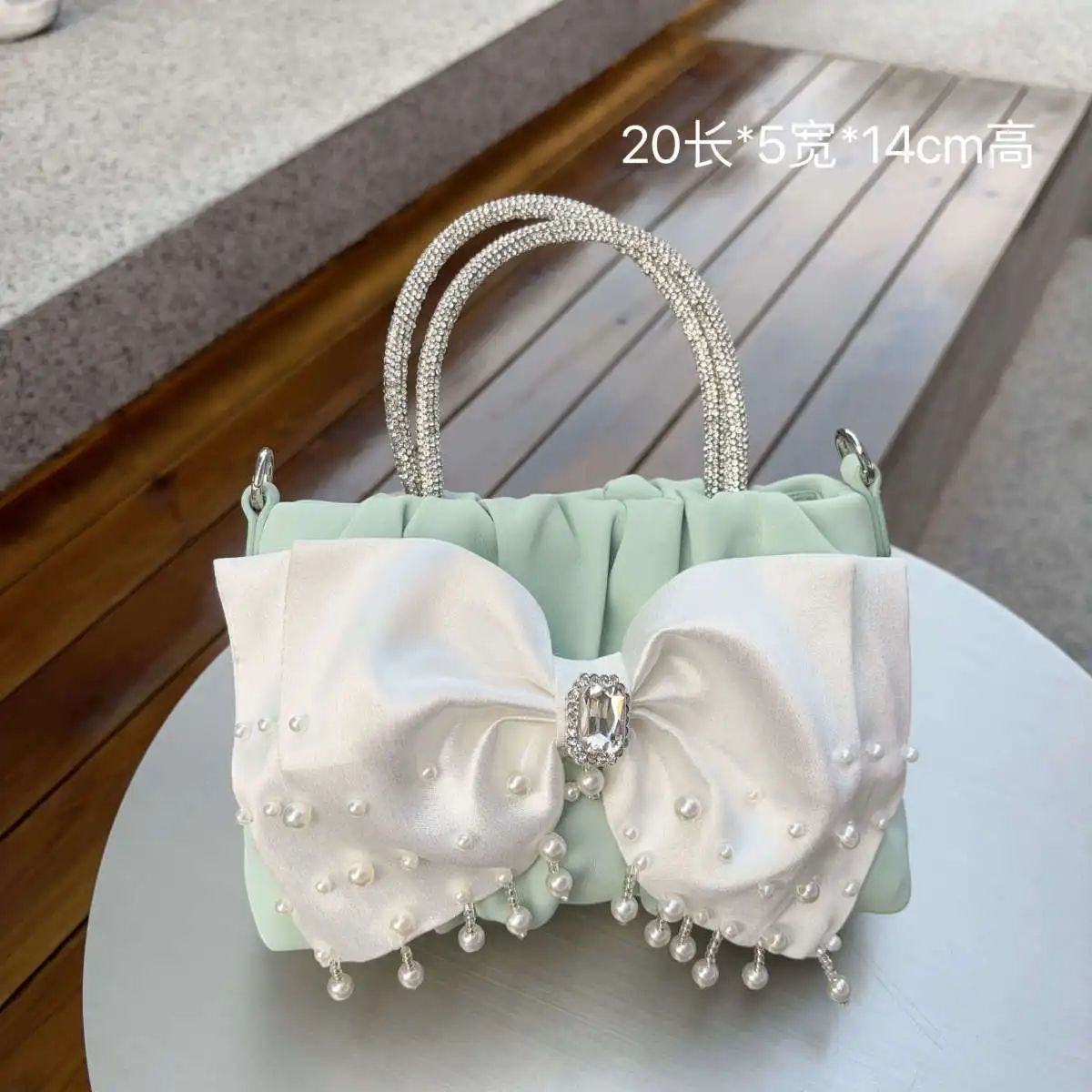 

JIAERDI Fairycore Bow Green Hand Bag Wallet Women 2025 Party Wedding Handle Dinner Bag Purse Ladies Harajuku Y2k Bags Aesthetic
