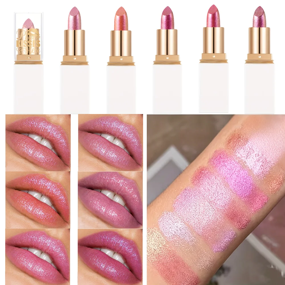 BAOLISHI Lápiz Labial Blanco con Tubo Dorado y Brillo Fino, 4 Colores, Sirena Ji, Perla Polarizada, Hidratante, Maquillaje Versátil