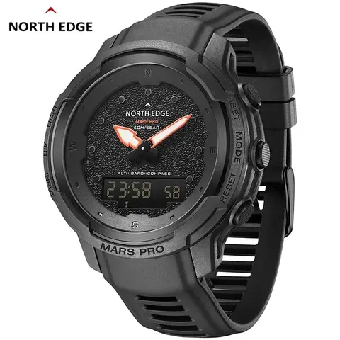 남자 스포츠 디지털 시계 NORTH EDGE MARS 프로 군대 탄소 섬유 케이스 시계 고도계 기압계 나침반 Waterproo 50M