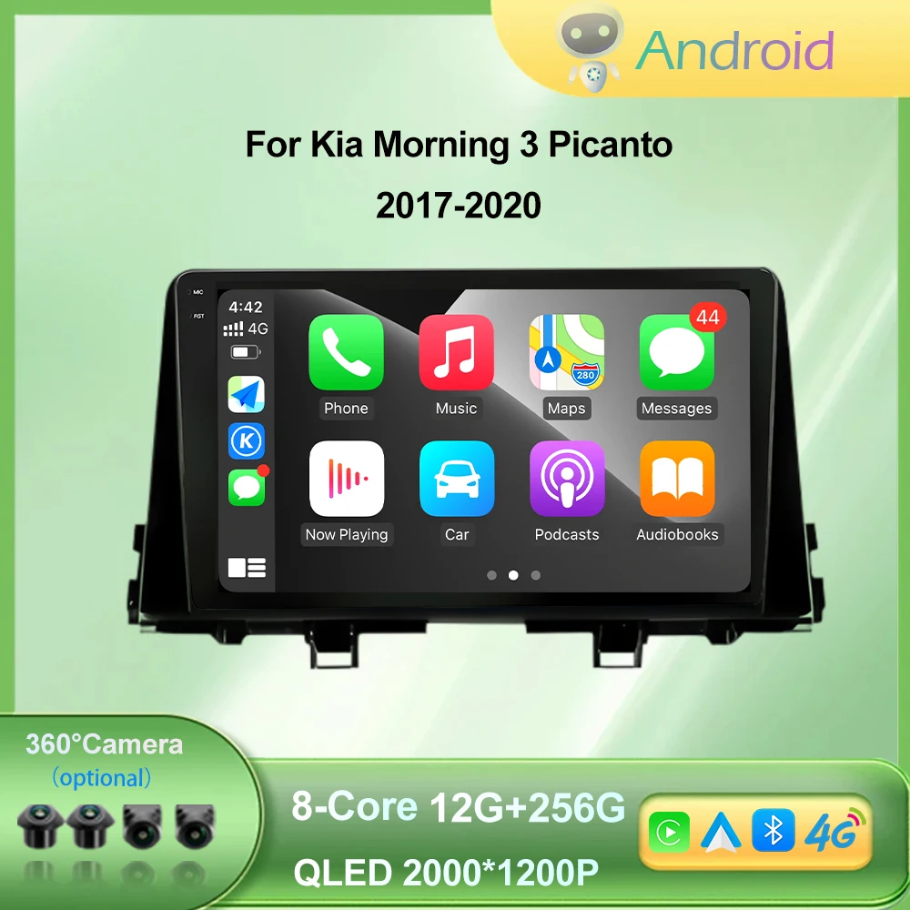 Wireless Carplay Car Multimedia Player GPS Navigation For Kia Morning 3 Picanto 2017-2020 Touch Screen DSP Stereo BT WIFI 4G DVR