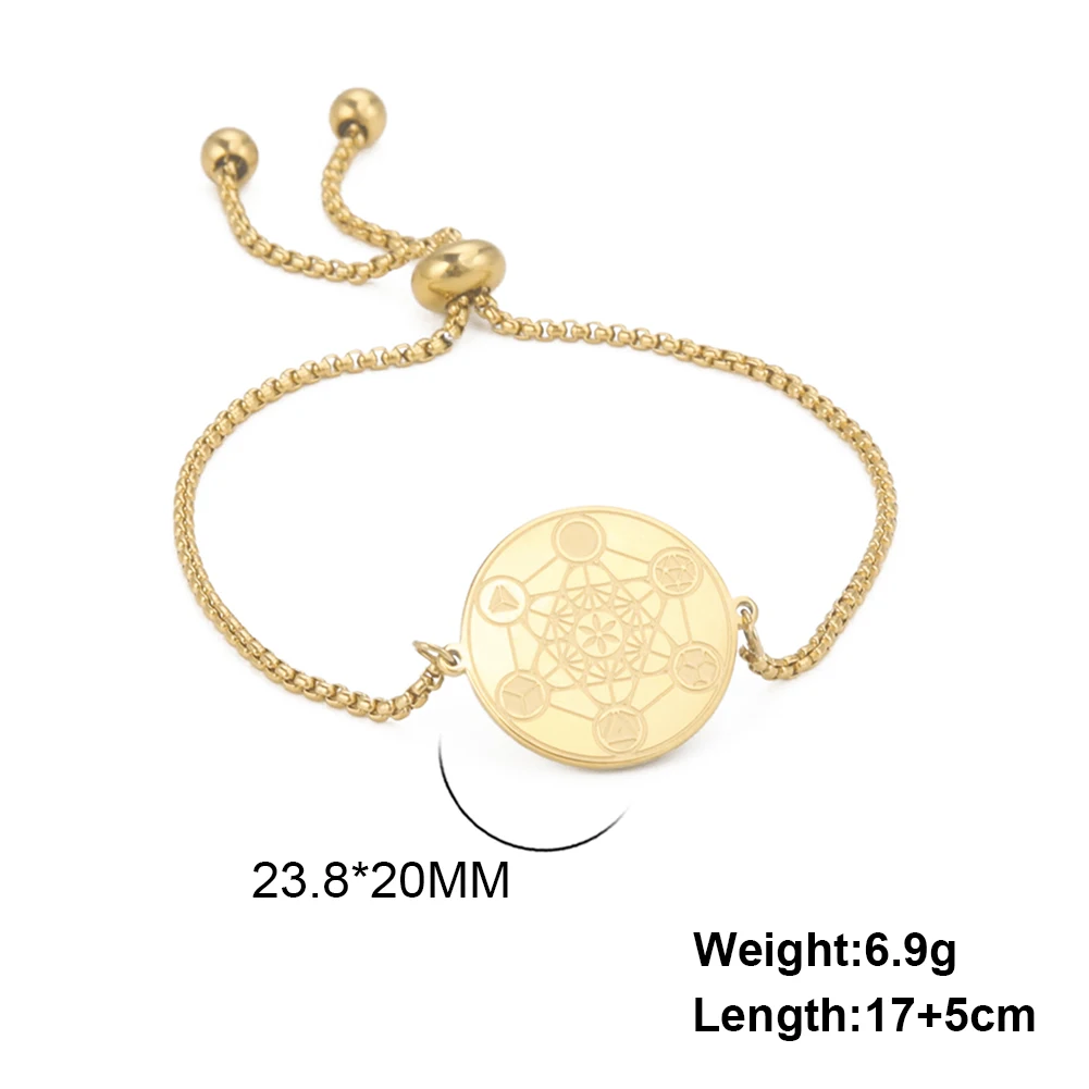 Dawapara Metatrons Cube Kabbalah King Solomon Seal Coin Bracelet Gifts for Women Sacred Geometry Amulet Stainless Steel Jewelry