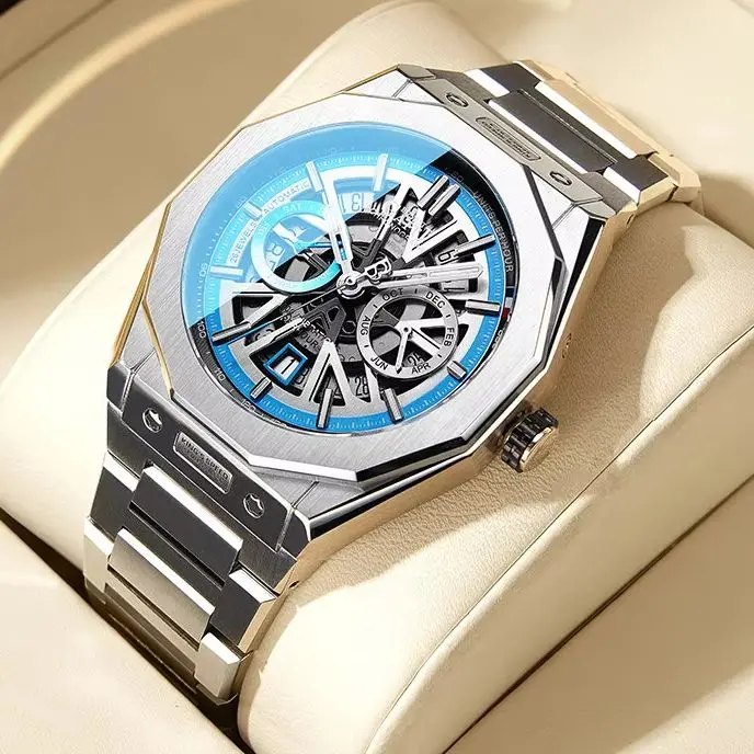 BONEST GATTI Men Automatic Watch 42.5mm Mechanical Wristwatch Waterproof Sapphire Mirror Luminous Multi-Dial Month Week Date