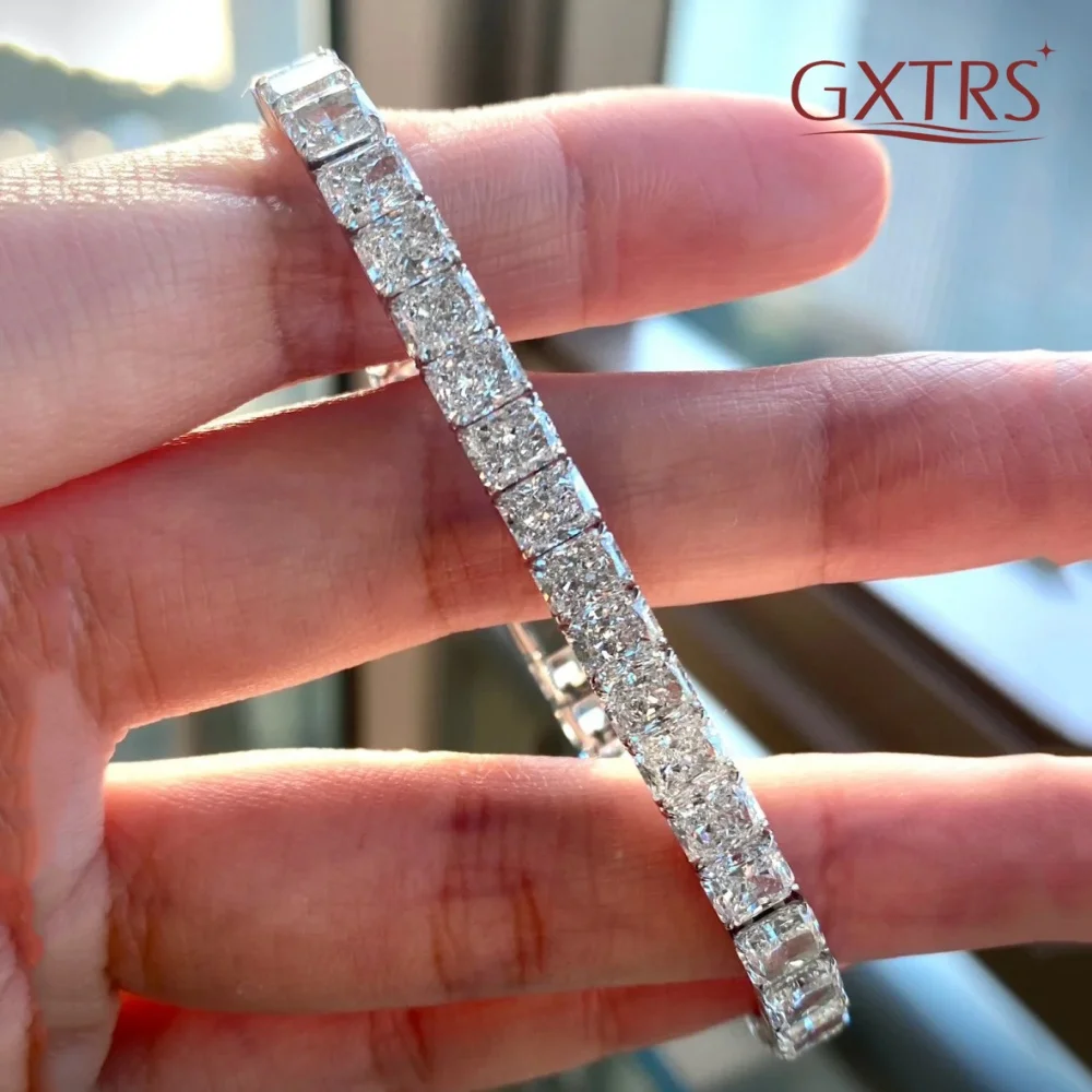 

GXTRS 3*5mm Radiant/Emerald Cut Moissanite Tennis Bracelets For Men Women S925 Silver Luxury Lab Diamond Hand Chain Fine Jewelry