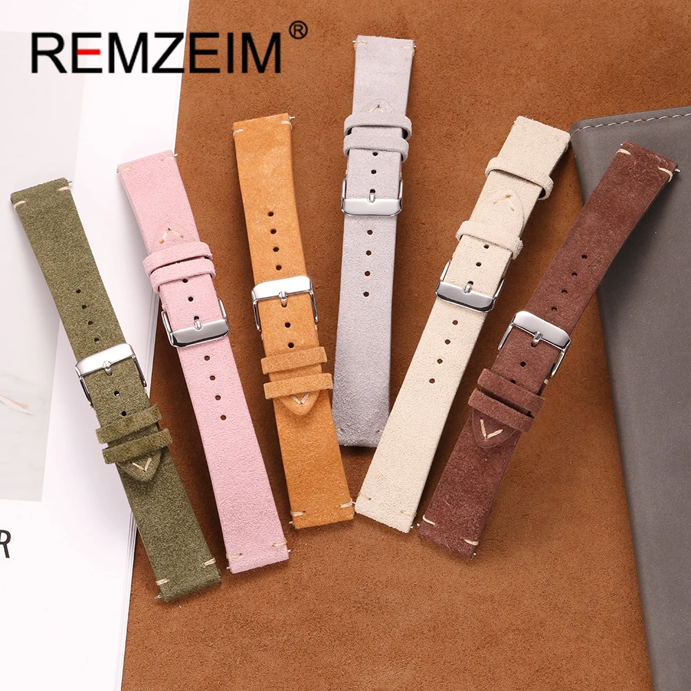 Замшевый кожаный ремешок для часов 18 мм, 20 мм, 22 мм, серый винтажный ремешок, мягкий сменный браслет, универсальный ремешок для часов ручной работы