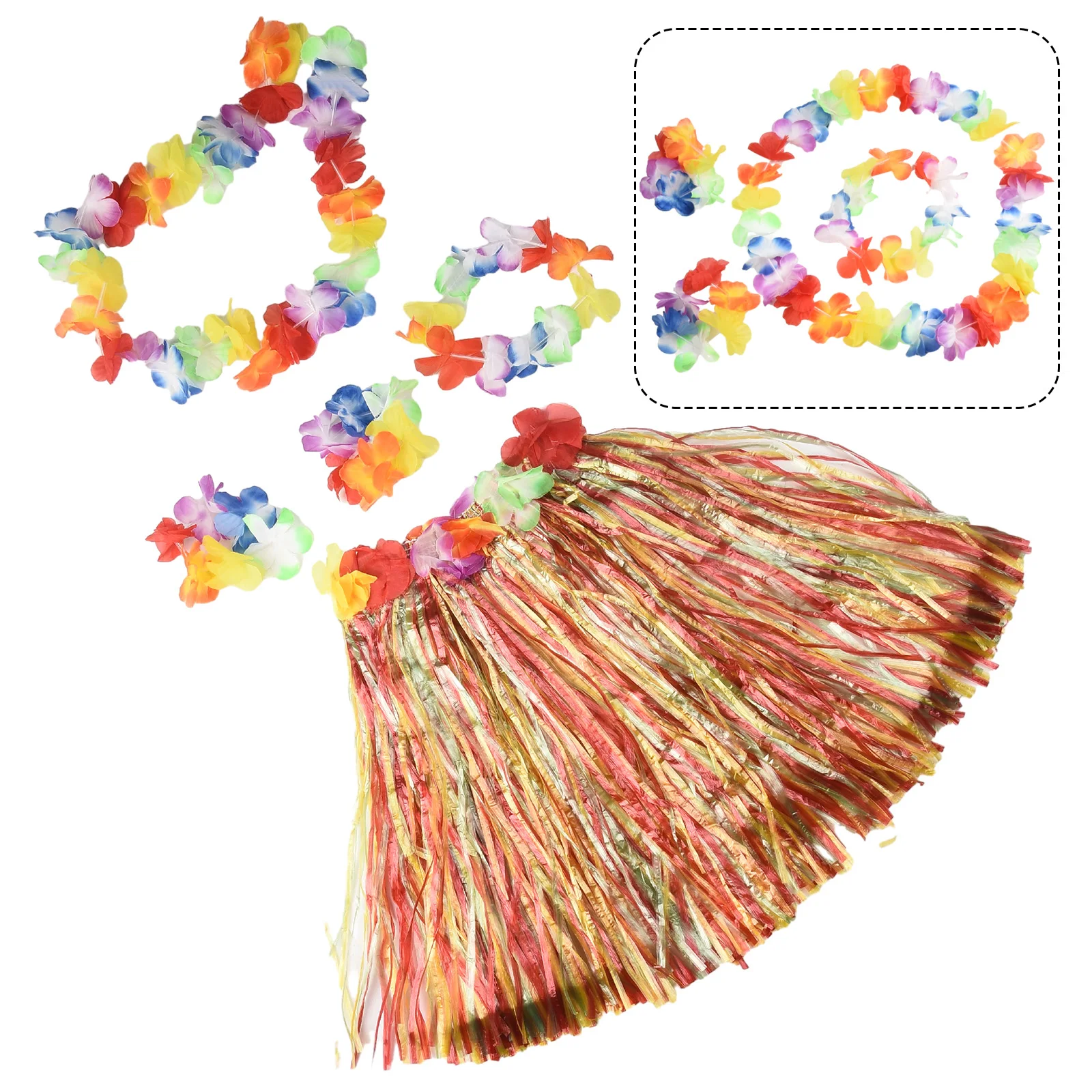 Hawaii Party Decorations Adult Beach Flower Necklace Wreath Hula Hawaiian Skrit Dress Kids-Girls Costume Birthday Party Supplies