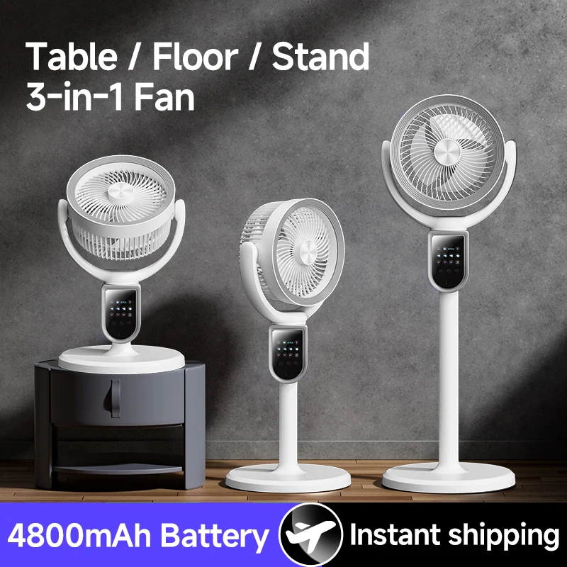 3-in-1 Retractable Turbo Circulation Fan, Remote Control Stand  4800mAh & Desk Portable Cooling Fan for Home Office