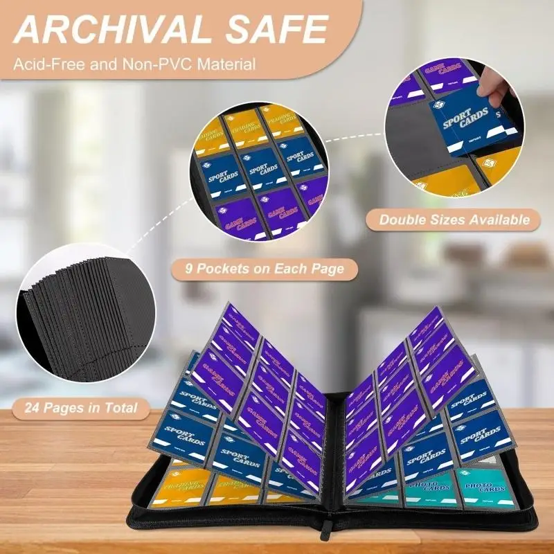 9-Pocket Trading Card Binder 360 Pockets Zipper Card Album Dustproof Card Collector With Hand Strap For Game Cards Storage