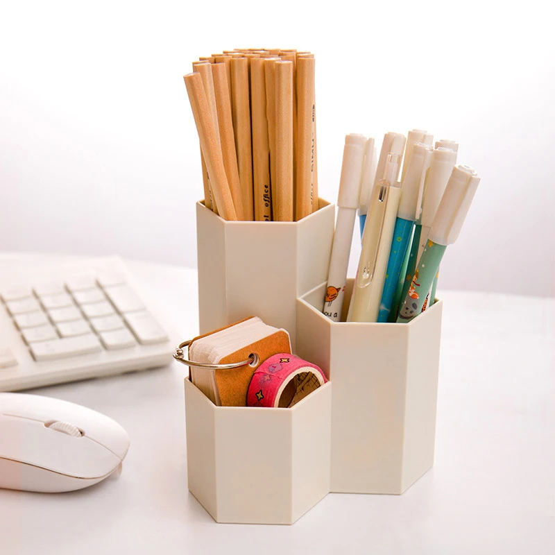 Simple Frosted Honeycomb Pen Holder Large Capacity Multi-functional Desk Stationery Storage Box Office Accessories
