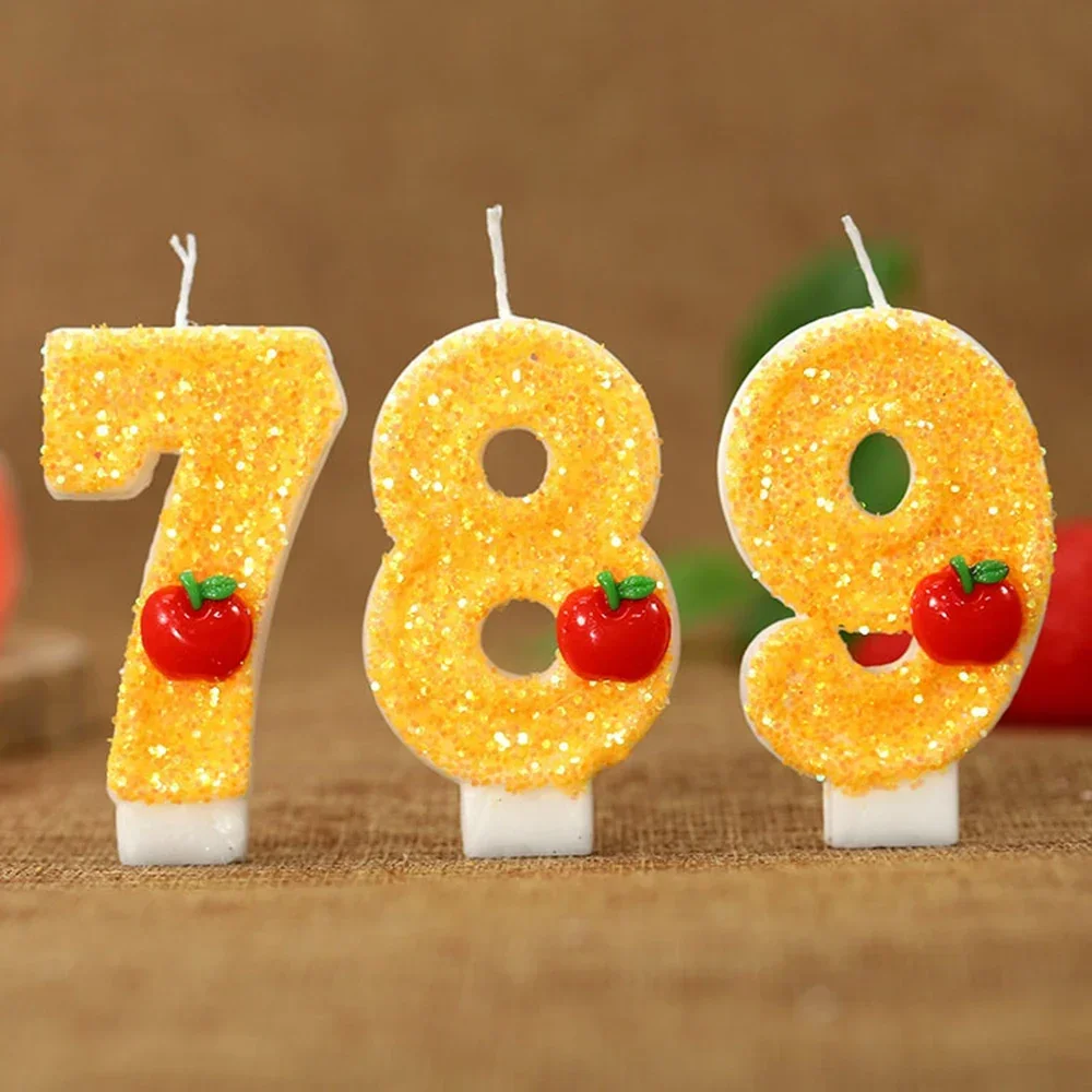 Red Apple Fresh Yellow Number Candle Birthday Cake Decoration Child 0 1 2 3 4 5 6 7 8 9 Number Candle Party Accompaniment Gift