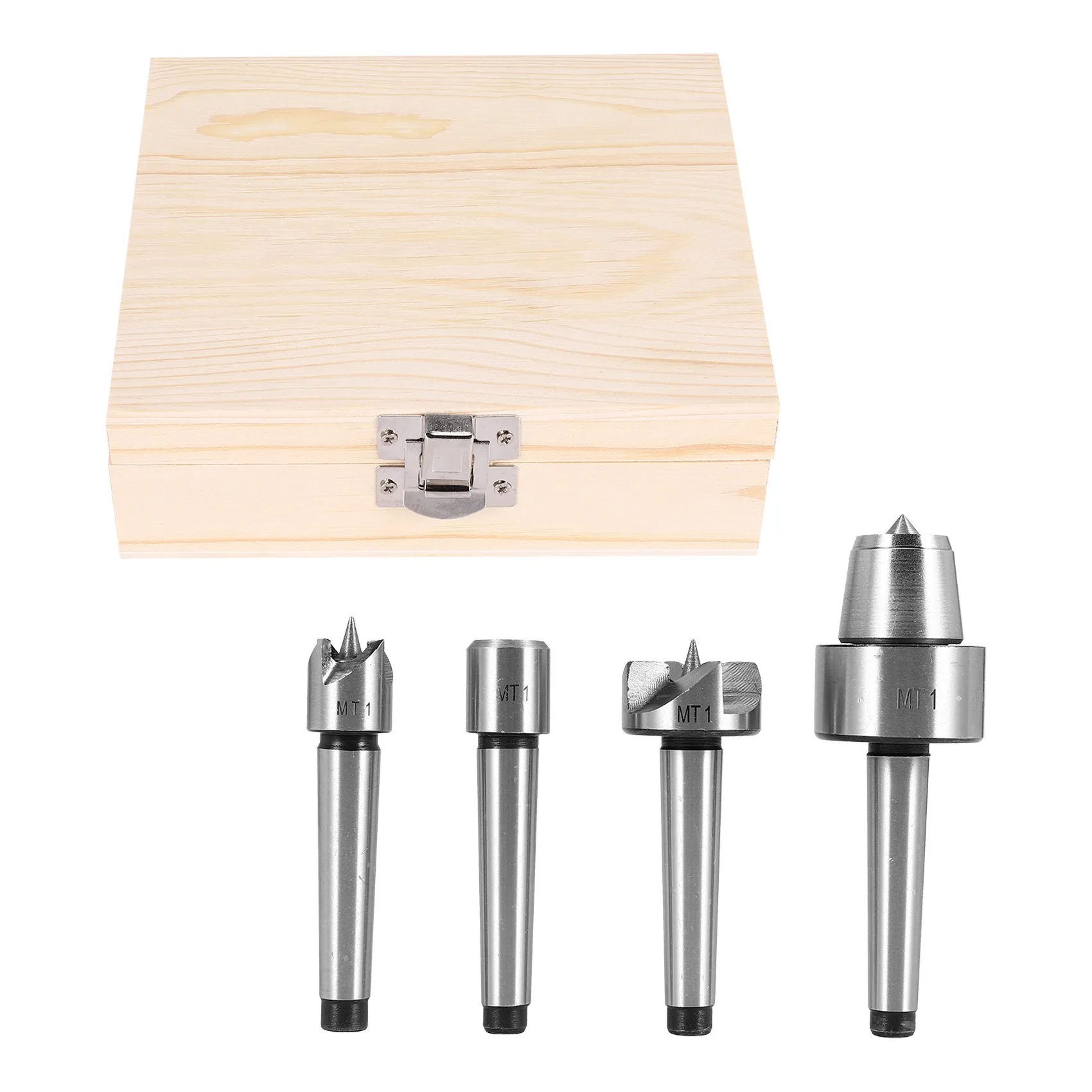 4pcs MT1 Wood Lathe Live Center And Drive Spur Cup MT1 Arbor with Wooden Case