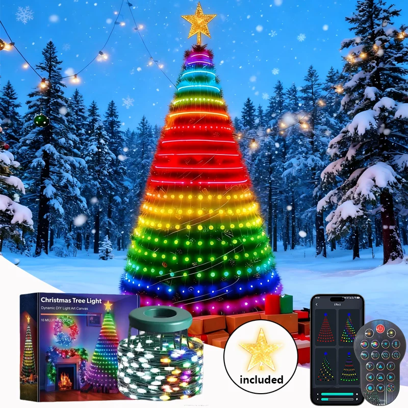 Smart Christmas Lights Color Changing LED String Lights with Remote APP Waterproof RGB Xmas Tree Light for Outdoor Indoor Decor