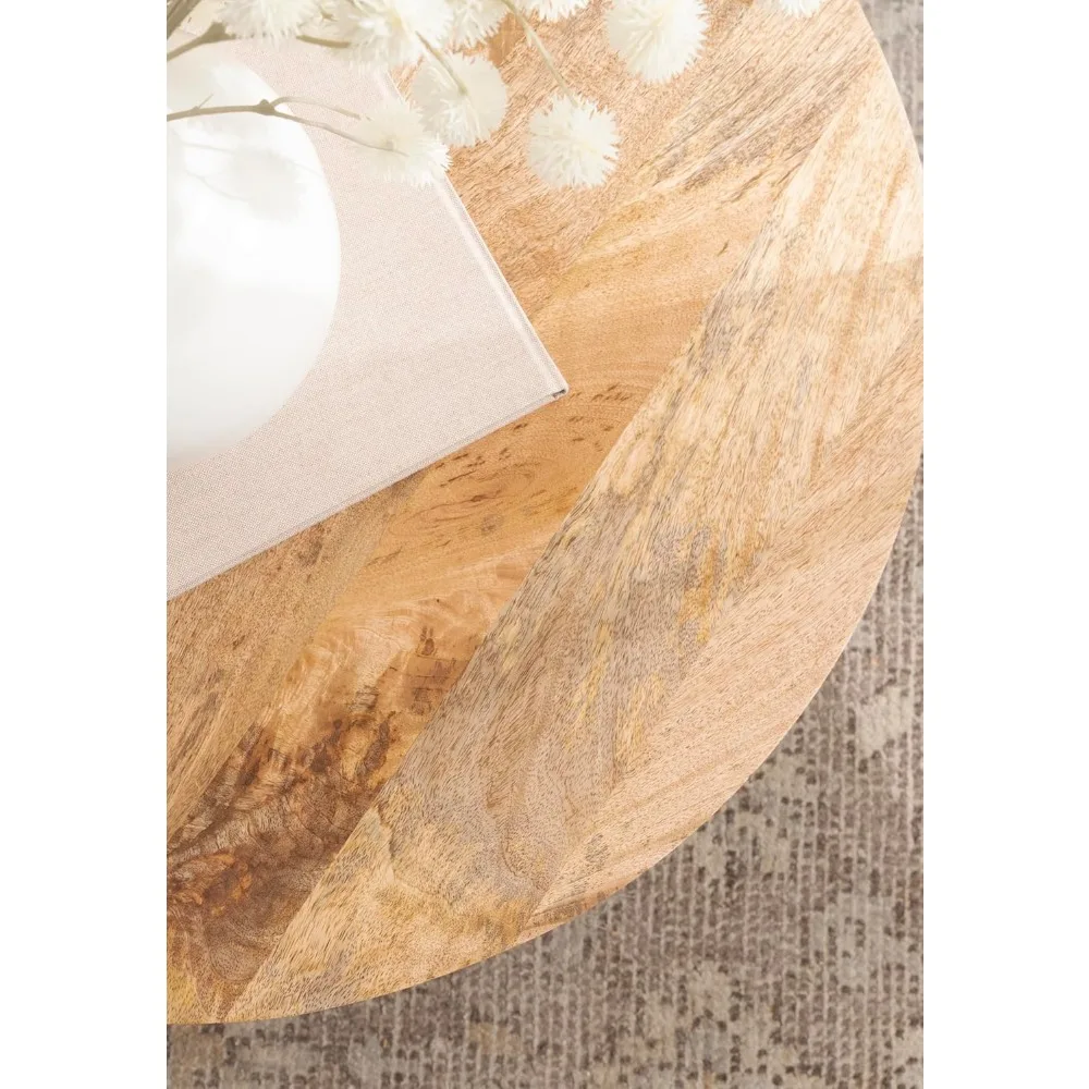 طاولة قهوة مستديرة حديثة متدرجة، 28 × 28 × 18، خشب طبيعي، غرفة معيشة دائرية انتقالية من طبقتين T #6