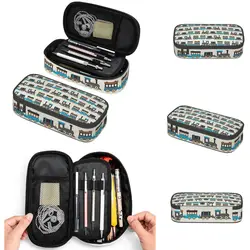 Blue And Brown Wooden Toy Train Pencil Cases Large Storage Pen Bags Pen Box Pencil Pouch For Boys Girls Students School Office