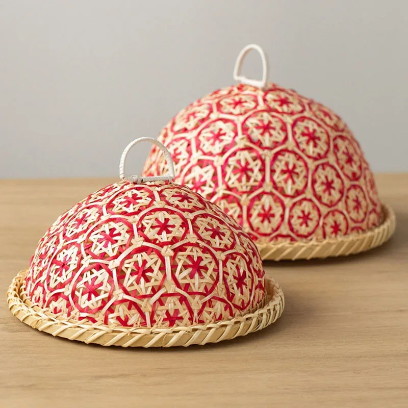Handmade Braided Rustic Style Fruit Platter With A Cover Insect Prevention Fruit Leftover Food Cover Kitchenware Home Decoration