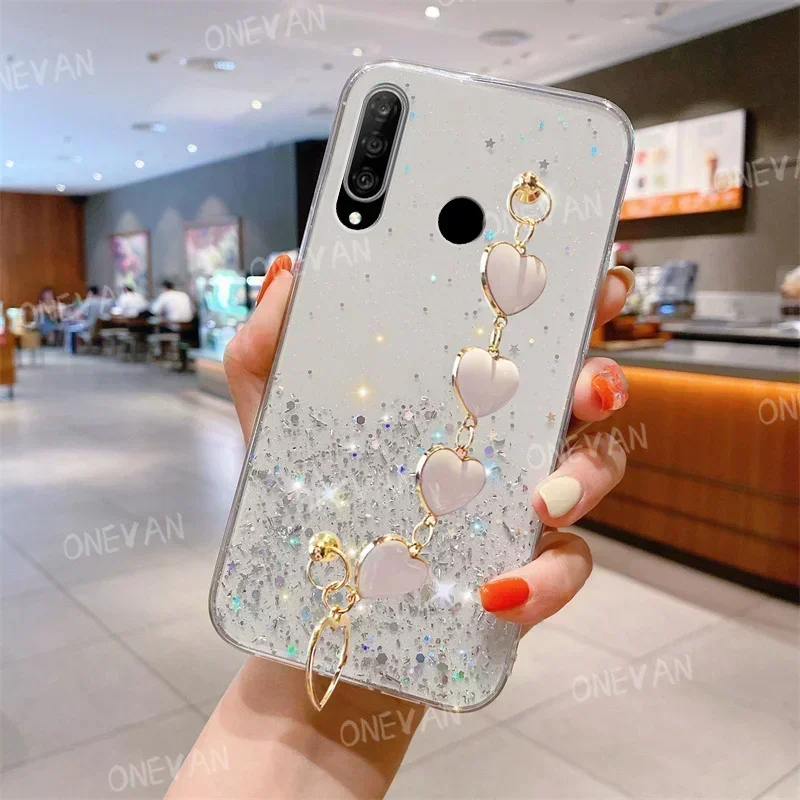 Luxus Glitter Armband Liebe Herz Armband Telefon Fall für Huawei P30 Lite P20 Mate 20x Y7 Y9 Y6P Y7P Y7a Y9a Y9s Stoßstange Abdeckung