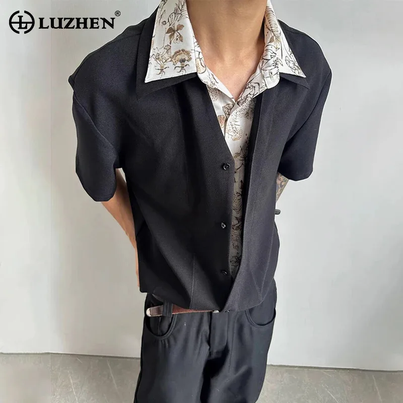 

LUZHEN Luxury Elegant Fake Two Piece Design Fashion Short Sleeve Shirts Men 2025 Summer High Quality Handsome Korean Tops JY3146