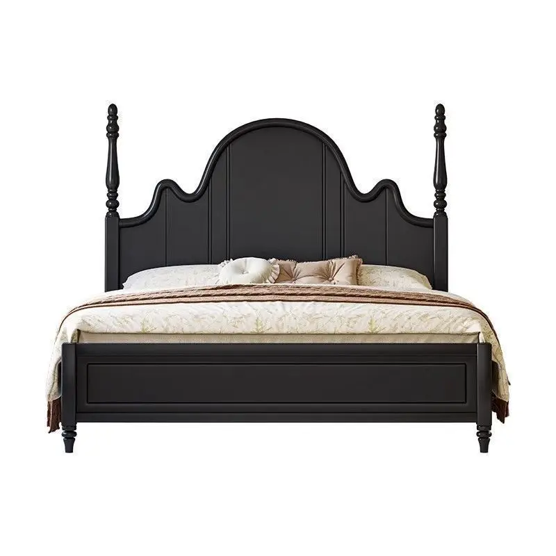 

French medieval solid wood bed, light luxury American style, black double bed
