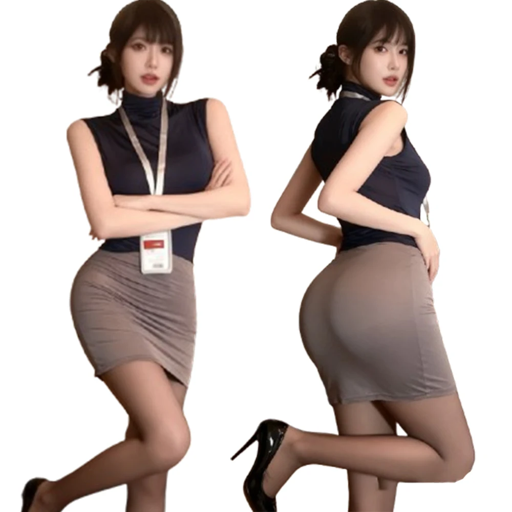 

Hot Sexy OL Secretarial Uniform Cosplay Costume Teacher Outfits Shirt High Waist Mini Skirt Role Play Nightclub Clothing Uniform