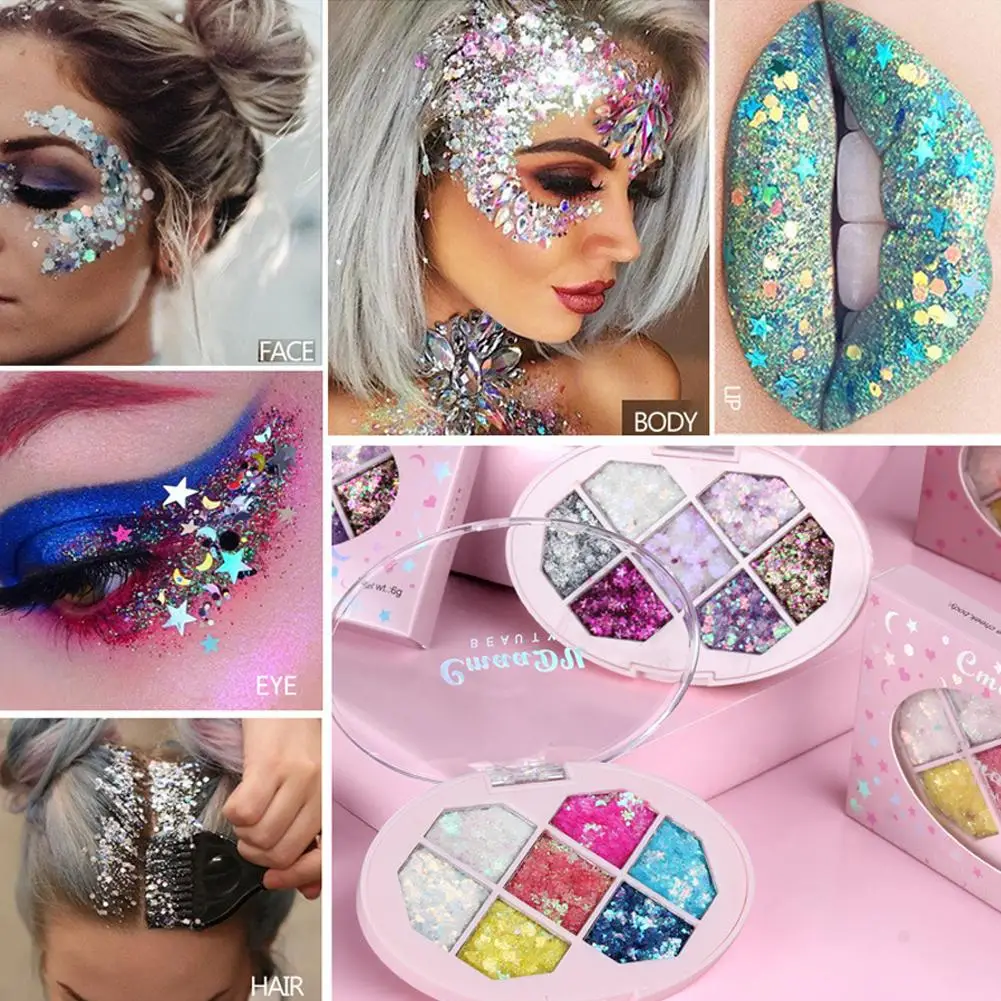 7 Color Glitter Glam Eye Sparkly Glitter Hair Shimmer Gel Flash Heart Loose Sequins Glitter Eyeshadow Party Face Body Decoration