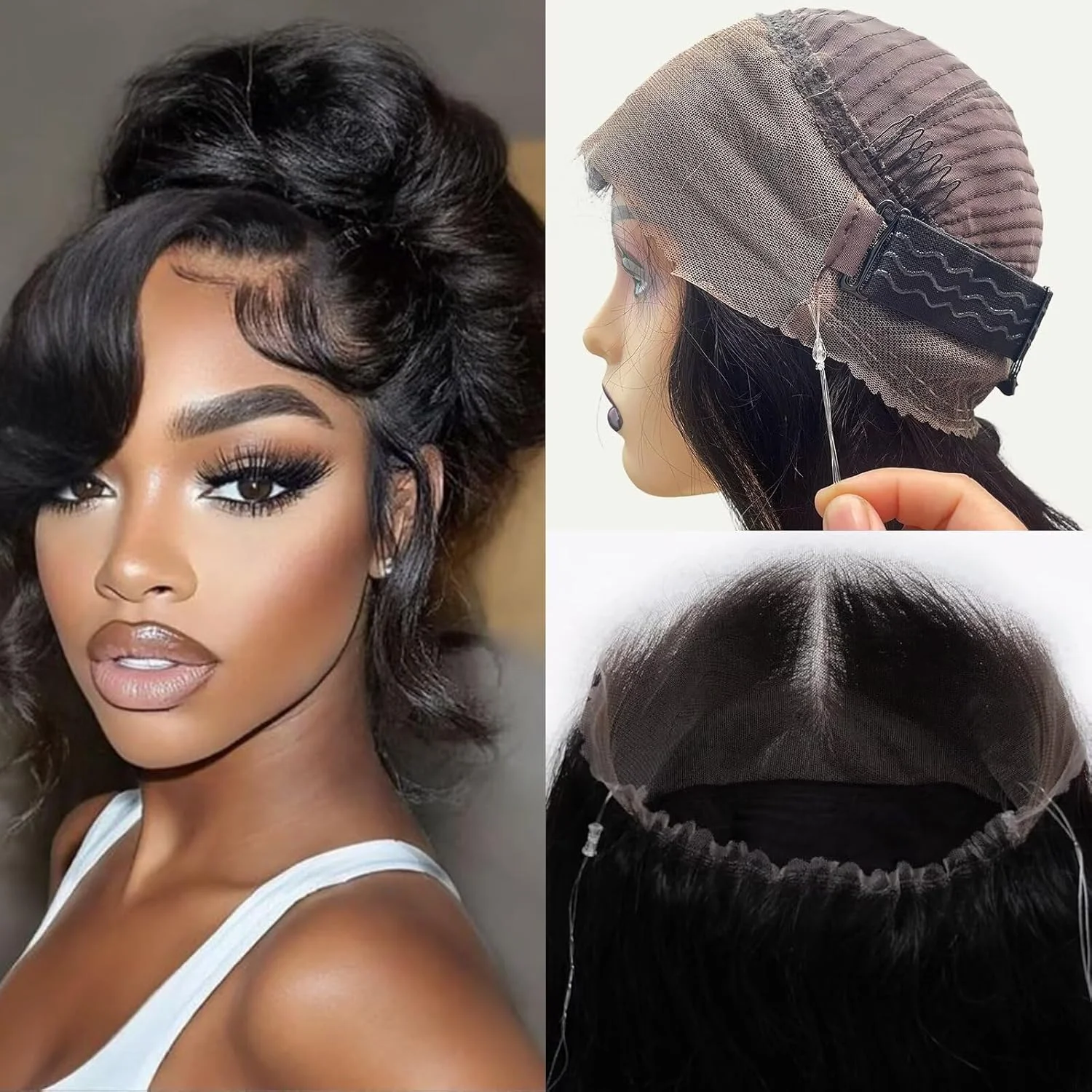 

250% Density 360 Drawstring Wig Human Hair Glueless Body Wave Human Hair wigs Hidden Strap Bone Wigs