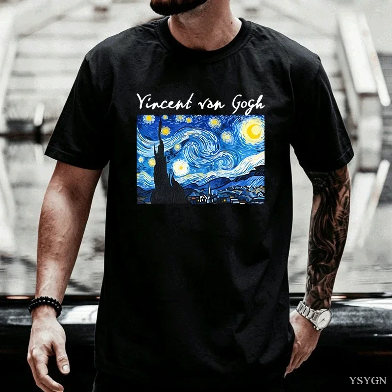 Men's T-shirts Cotton Van Gogh T Shirt Starry Night Aesthetic Tshirt Casual Cotton Short Sleeve Round Neck Tee Shirt Unisex Tops
