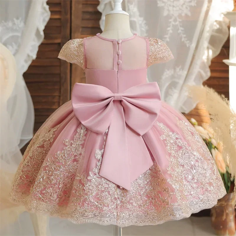 Baby Girls 1st Birthday Baptism Beading Dress for Girl Princess Luxury Embroidery Costumes Kids Party Clothes Toddler Dress 1-5Y