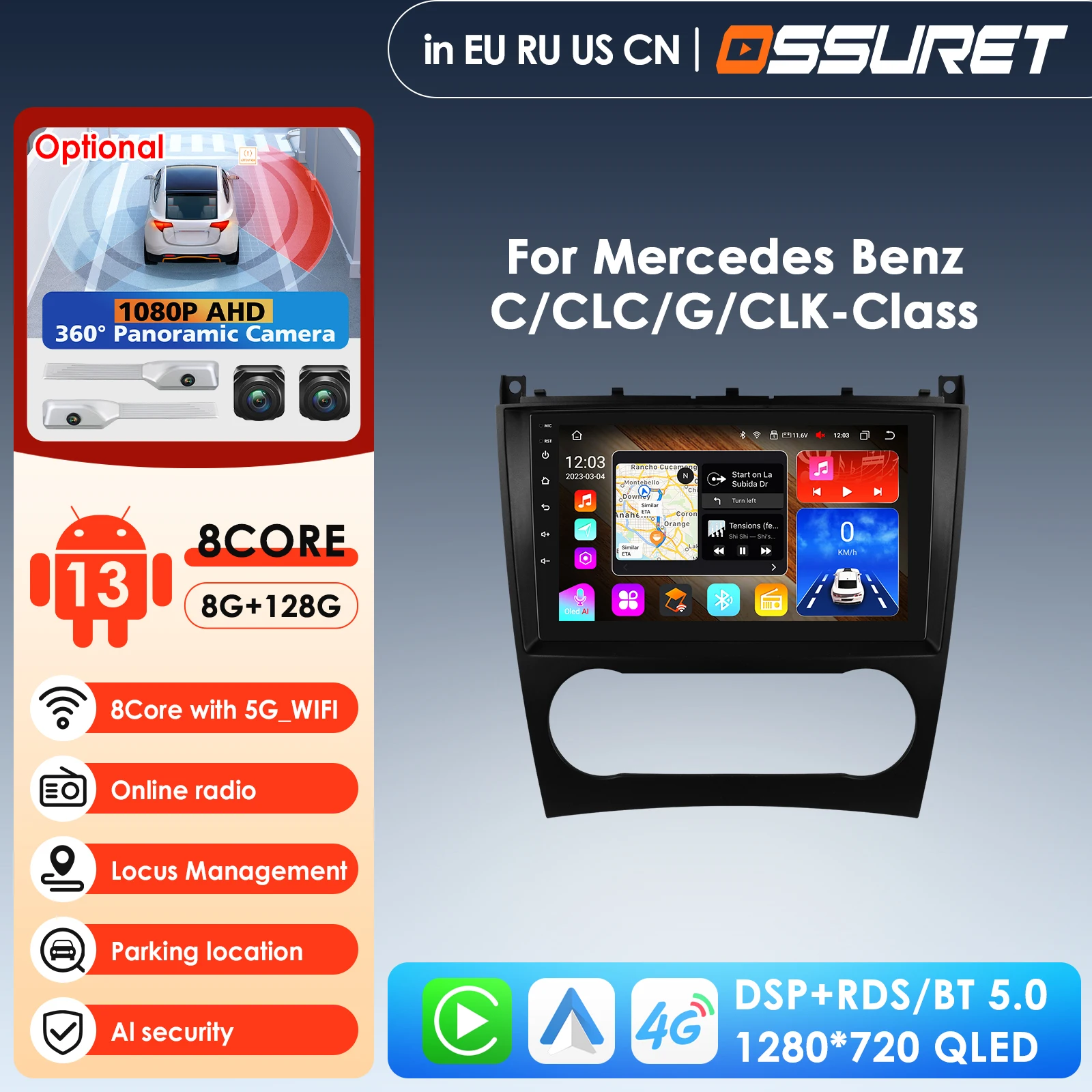 

Carplay 4G 2 Din Android 13 Car Multimedia Player for Mercedes Benz CLC W203 C-Class C180 C200 CLK200 CLK W209 GPS RDS AutoRadio