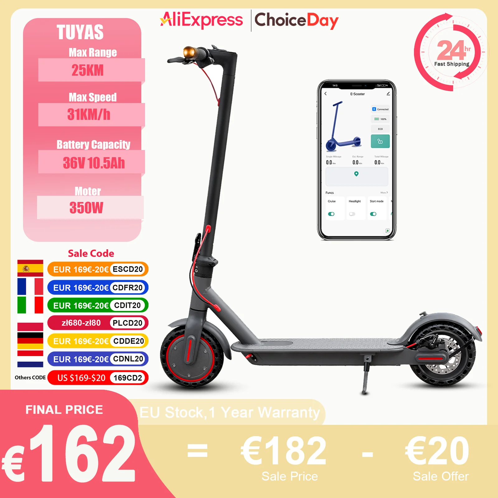 Juice ease Tuyas Elektro roller 36v 10.4ah Batterie mit großer Kapazität 25km Reichweite 31 km/h mit