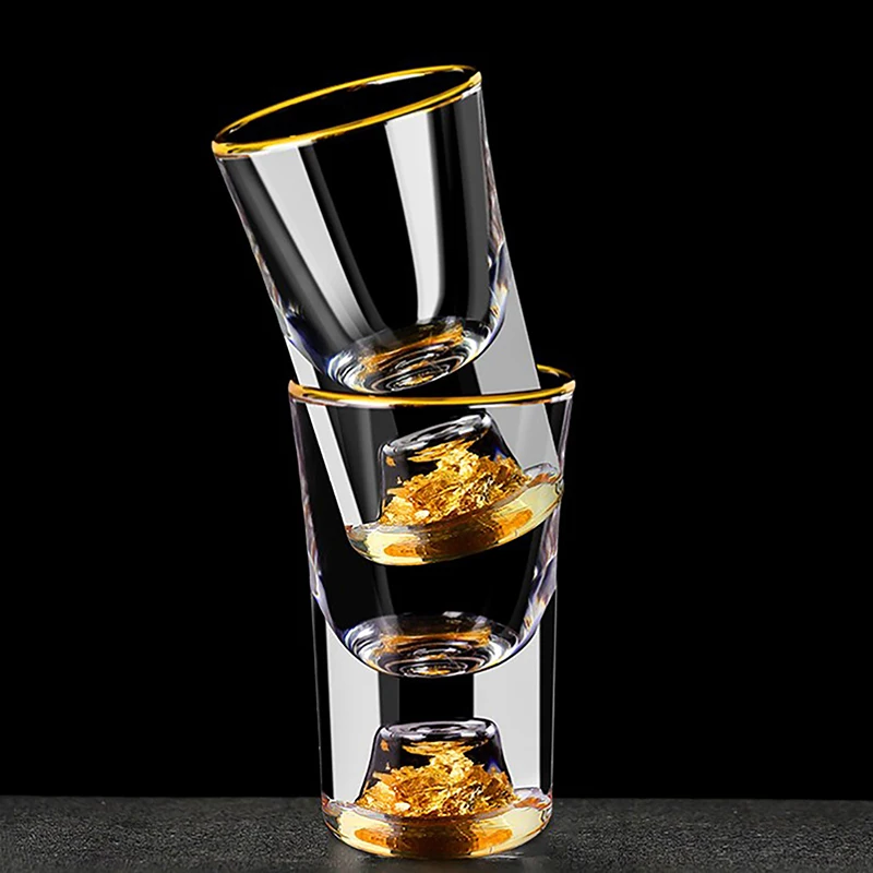 Luxury Crystal Glass Vodka Glass Sake Shochu Glass Bar Liqueur Double Bottom Gold Foil Glass Tea Cup High-end Gifts Hard Liquor