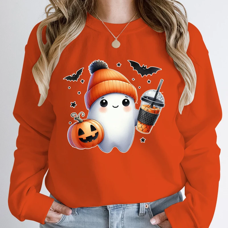 

Funny Halloween Ghost Pumpkin Bat Print Sweatshirts For Women Crew Neck Pullovers Fashion Graphic Casual Pullovers