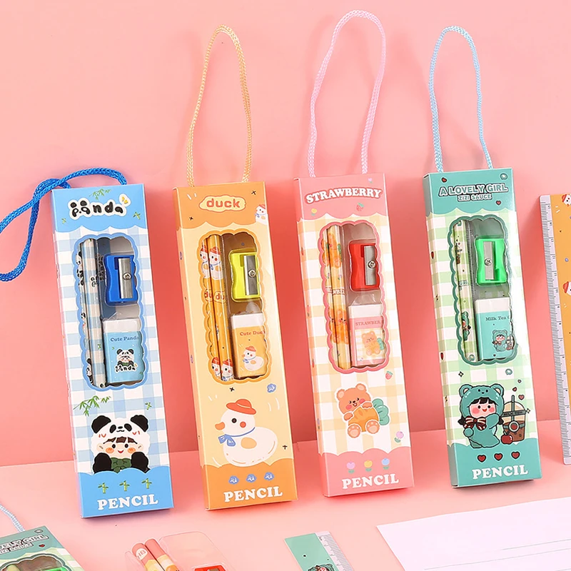 

40Sets Cartoon Box 5 In 1 Student Cute Pencil Set Stationery Set Prizes Wholesale