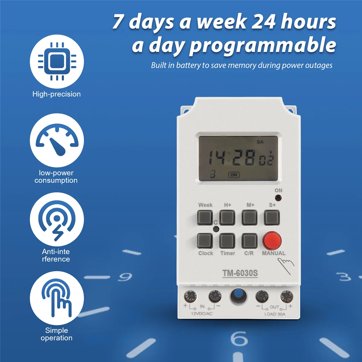 Sinotimer Tm630S-4 12V วินาทีจับเวลาสวิทช์หน้าจอขนาดใหญ่ดิจิตอลจอแสดงผล Hot Pin แรงดันไฟฟ้าเอาต์พุต Time Controller