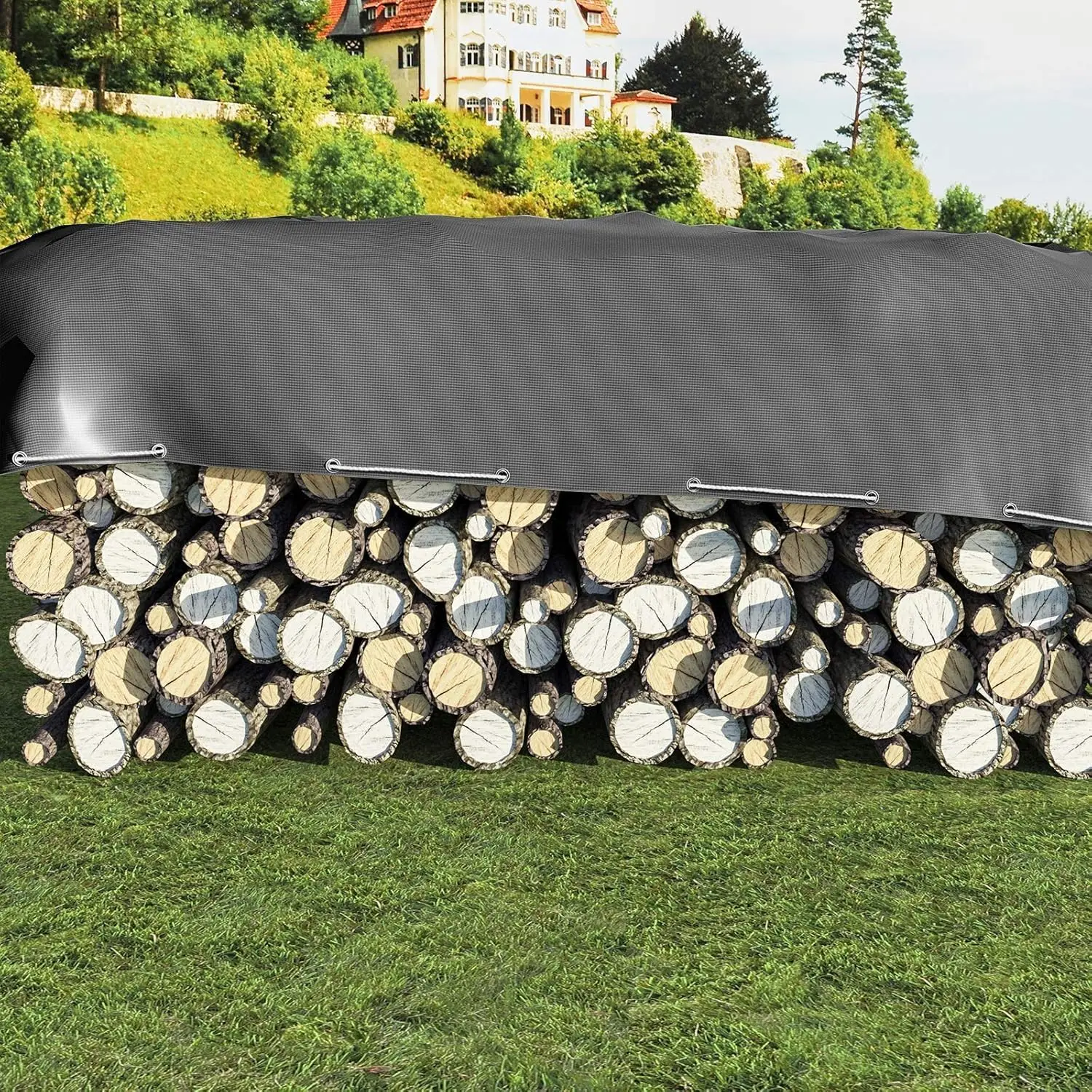 Verstärkte Anti-UV PE-Plane Holzabdeckung 180 g/m² mit Ösen Wasserdichter Schutz für den Garten