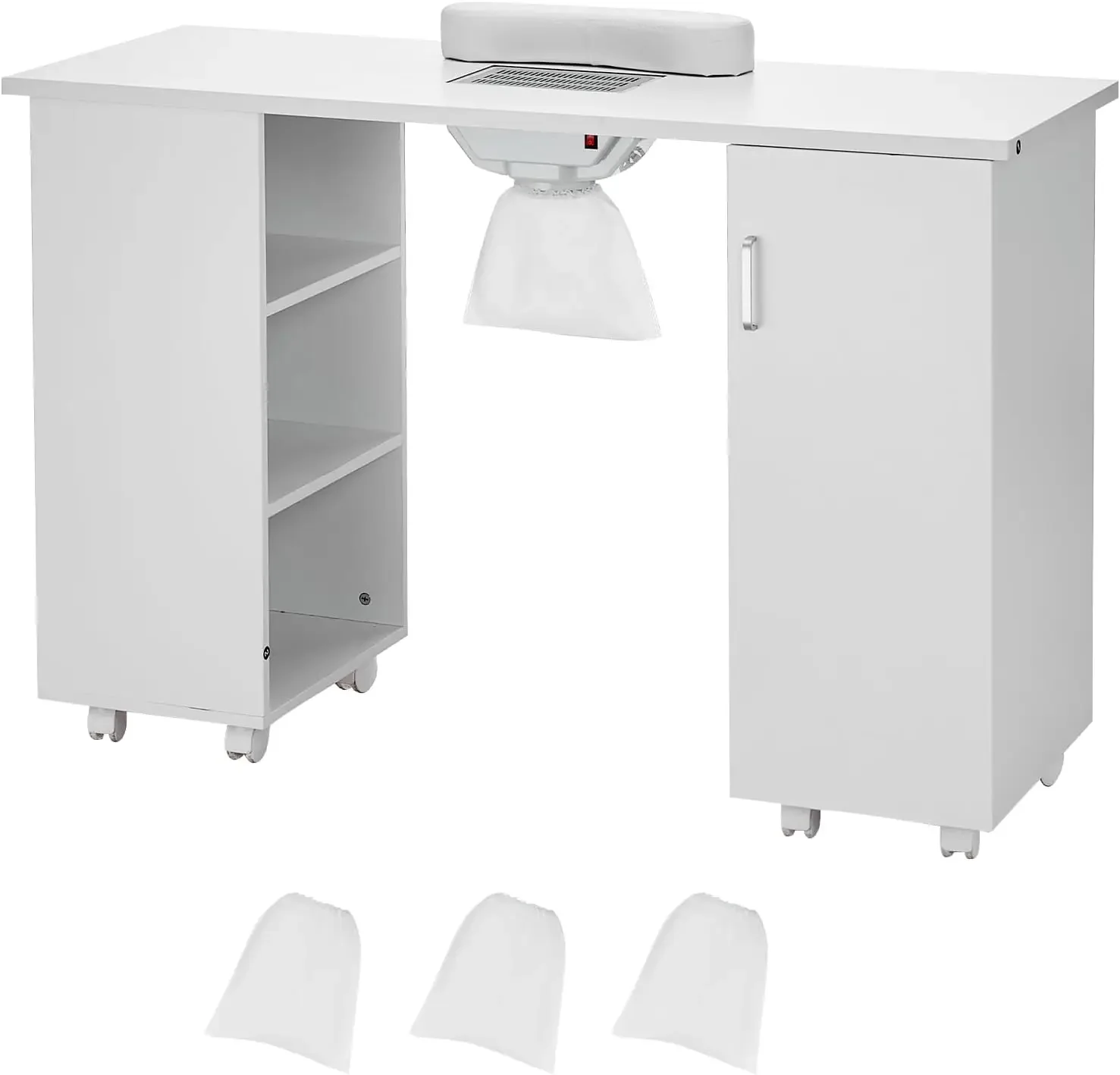 

Manicure Table, Nail Table Station with Electric Dust Collector, Moveable Nail Tech Desk w/ 8 Wheels (8 Lockable), for Spa Salon