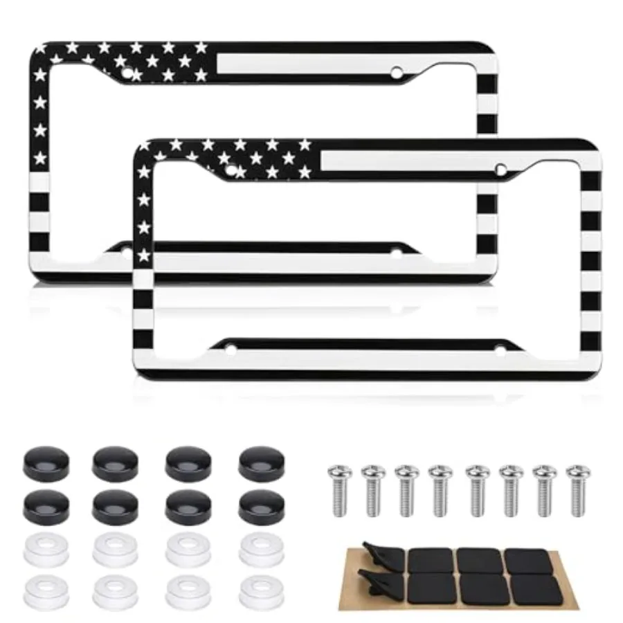 

American Flag License Plate Frame, 2 Pack Stainless Steel License Plate Frames, Front Rear Patriotic Car Tag Cover Holder with